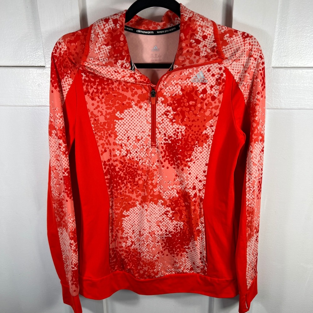Adidas Climawarm Womens Red Pink Digital Camo Quarter Zip Pullover S 1781